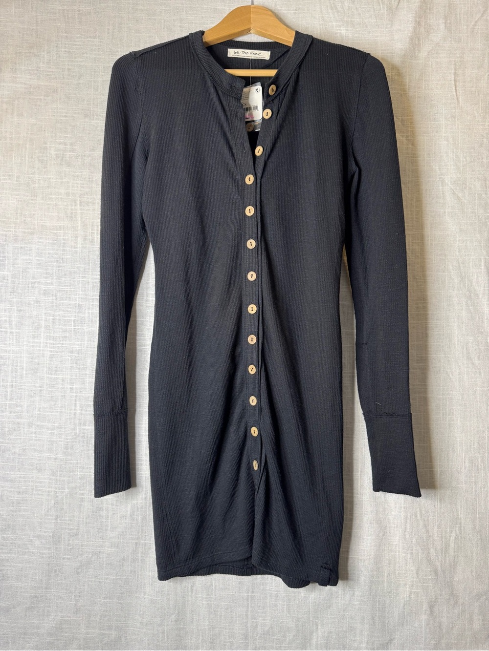 We The Free Black Long-Sleeve Button-Front Dress
